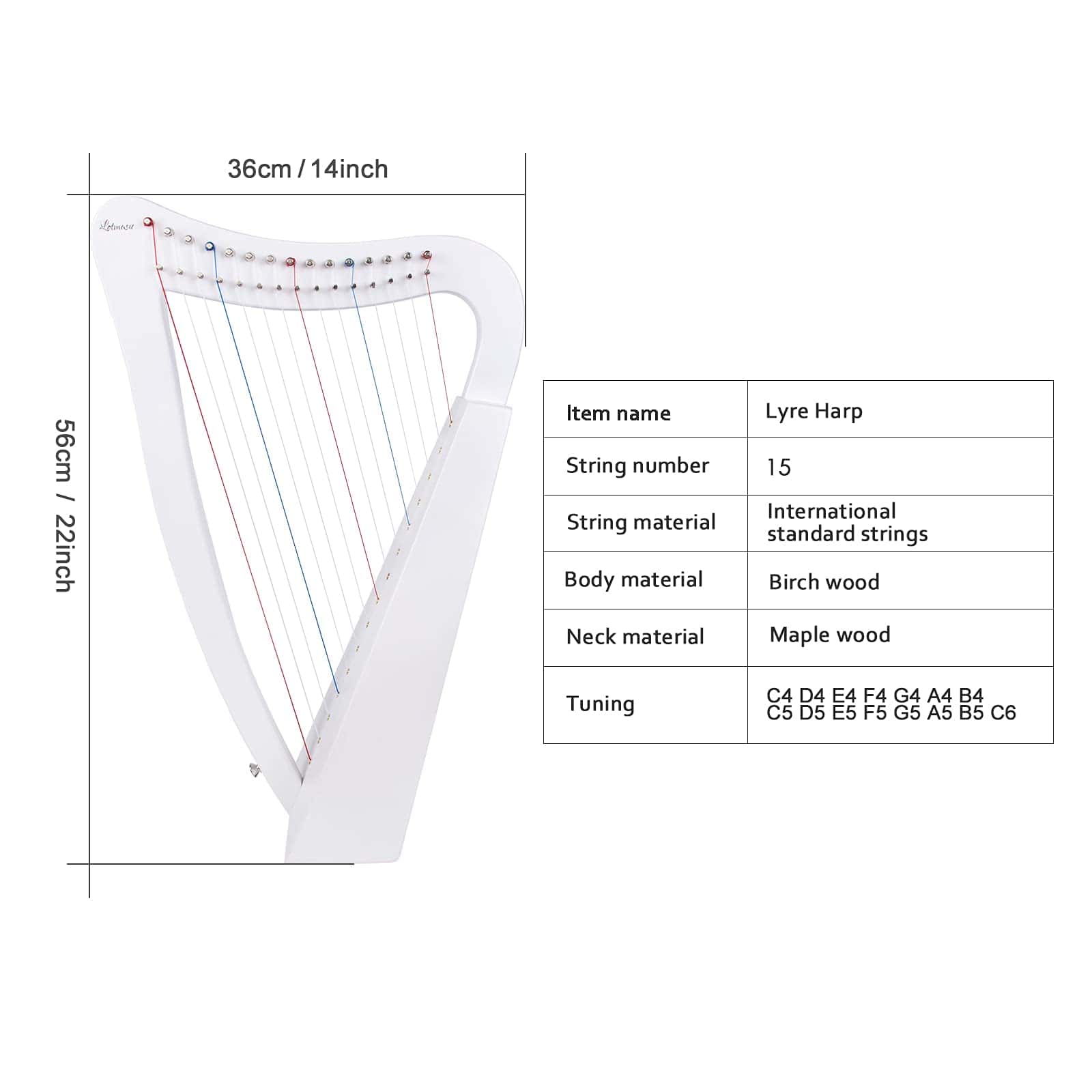 Arpa Lira, 15 cuerdas 22 pulgadas Instrumento Musical de - Imagen 3
