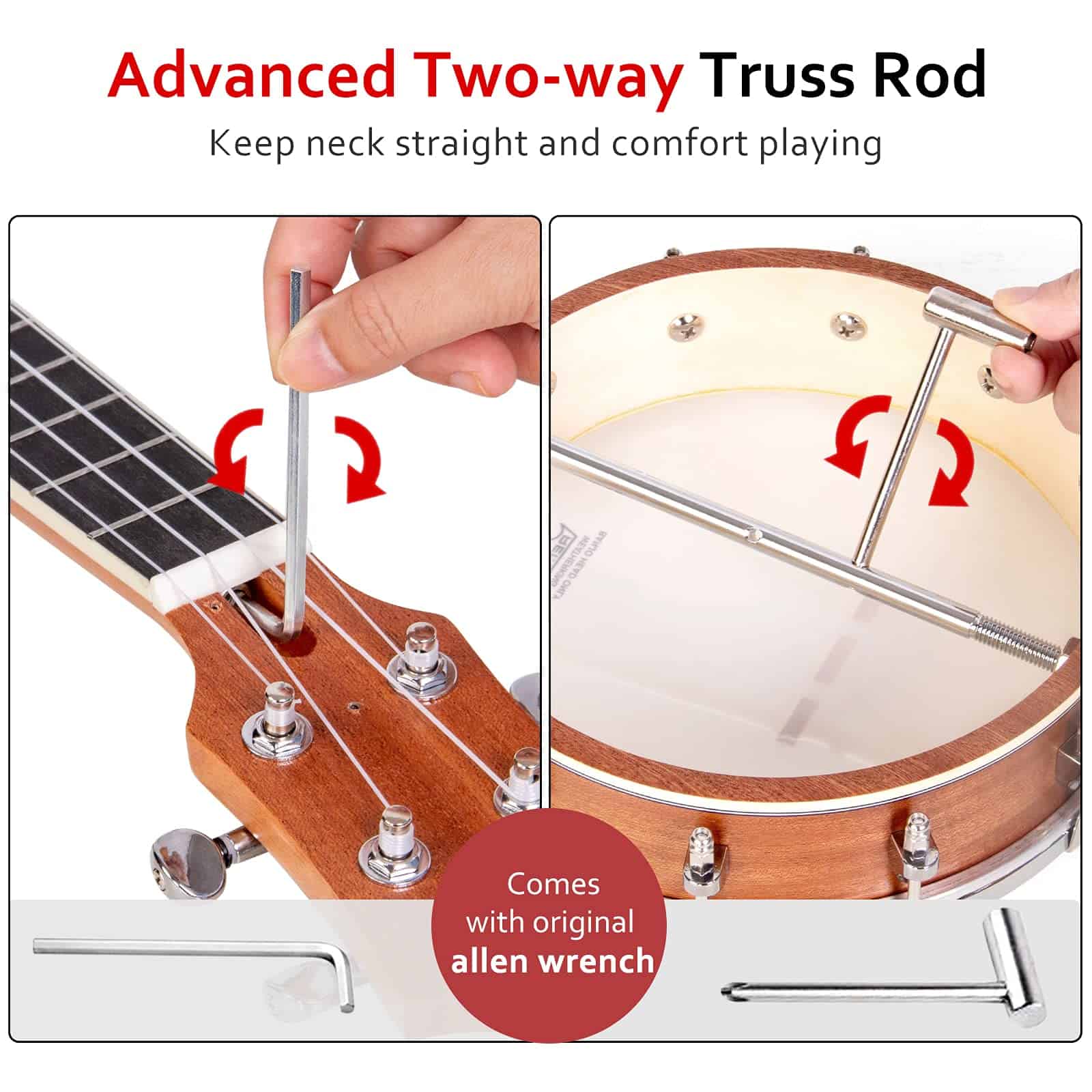 Banjolele, Banjolele de Viaje Sapele de 26 Pulgadas con 4 - Imagen 5