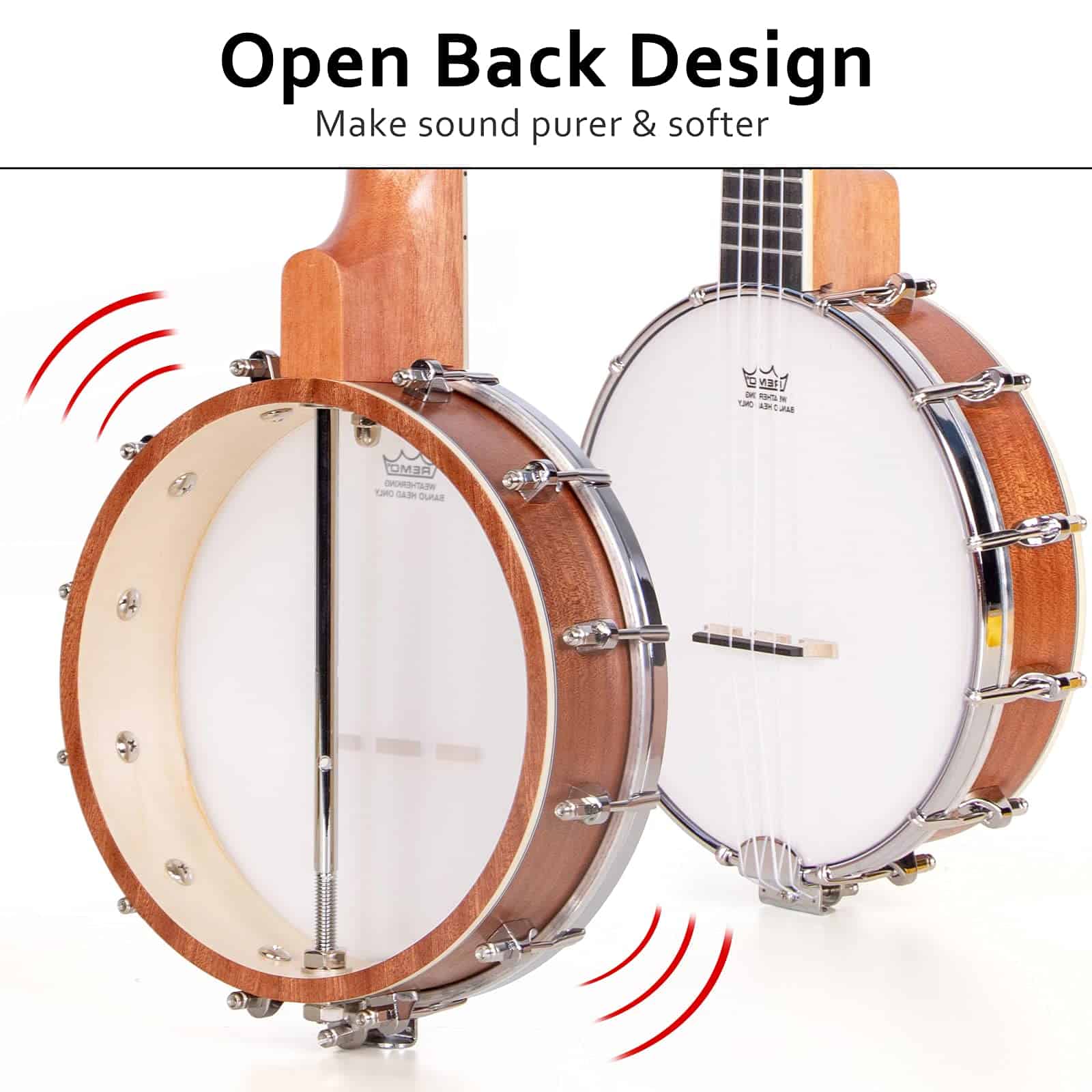 Banjolele, Banjolele de Viaje Sapele de 26 Pulgadas con 4 - Imagen 3