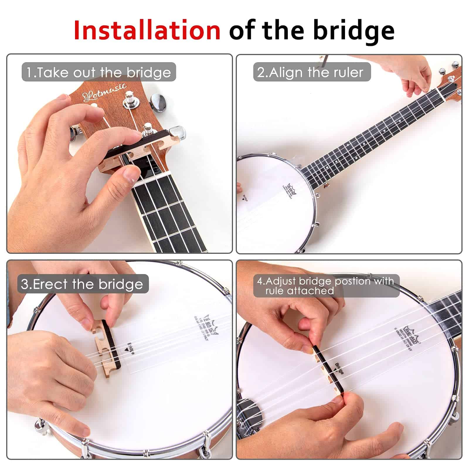 Banjolele, Banjolele de Viaje Sapele de 26 Pulgadas con 4 - Imagen 7