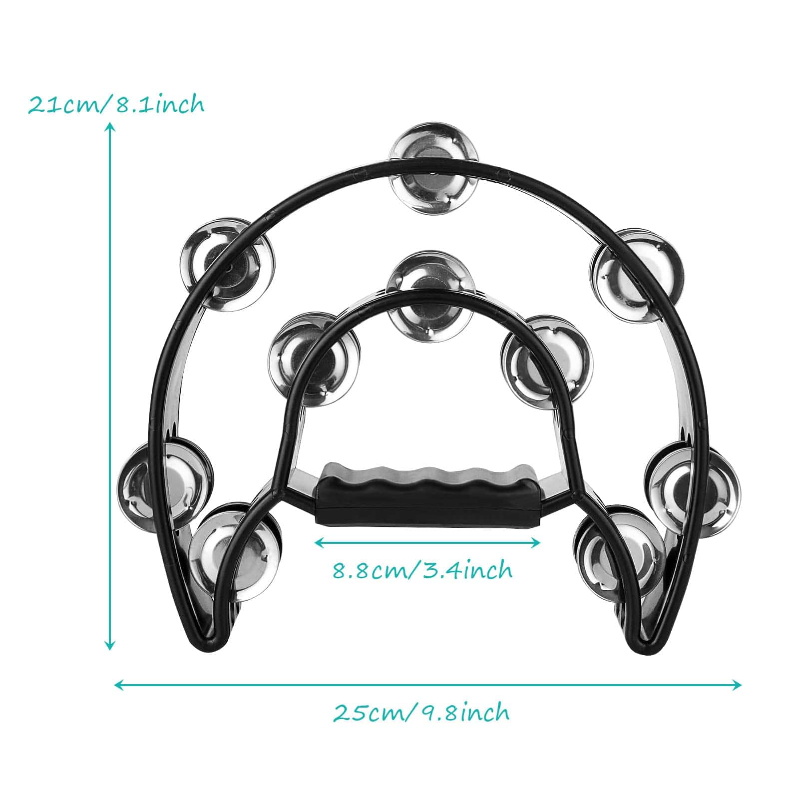 EOEXN 4 Pack 10" Media Luna Tamborina Musical Negro Metal - Imagen 3