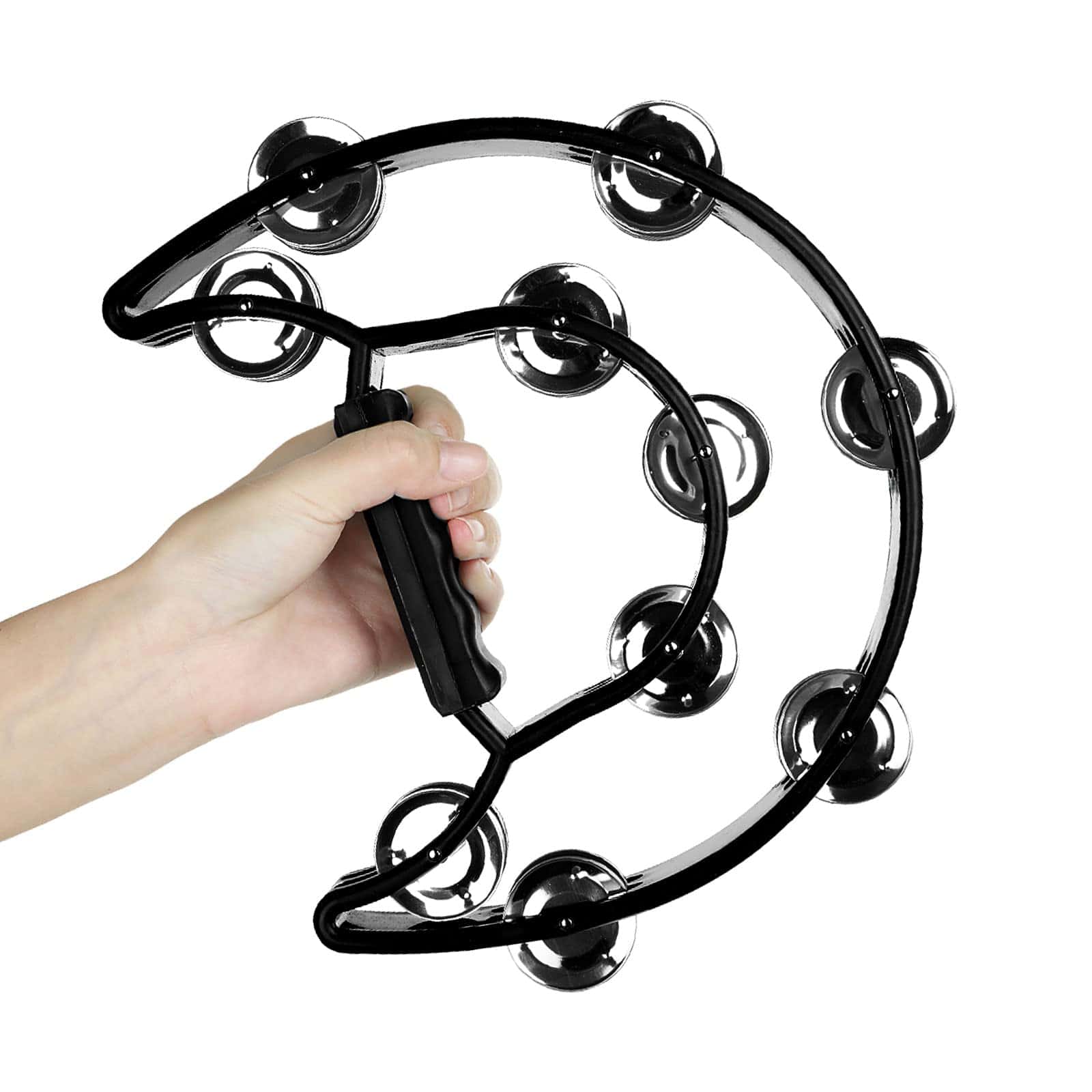 EOEXN 4 Pack 10" Media Luna Tamborina Musical Negro Metal - Imagen 5