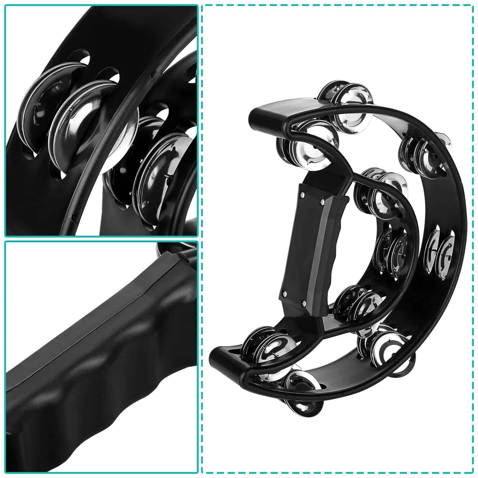 EOEXN 4 Pack 10" Media Luna Tamborina Musical Negro Metal - Imagen 4