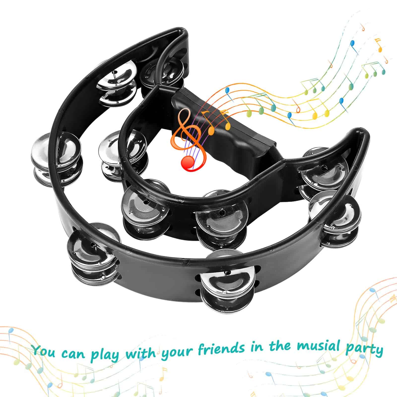 EOEXN 4 Pack 10" Media Luna Tamborina Musical Negro Metal - Imagen 6