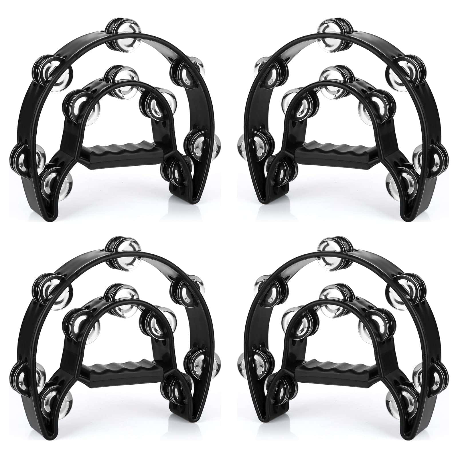 EOEXN 4 Pack 10" Media Luna Tamborina Musical Negro Metal