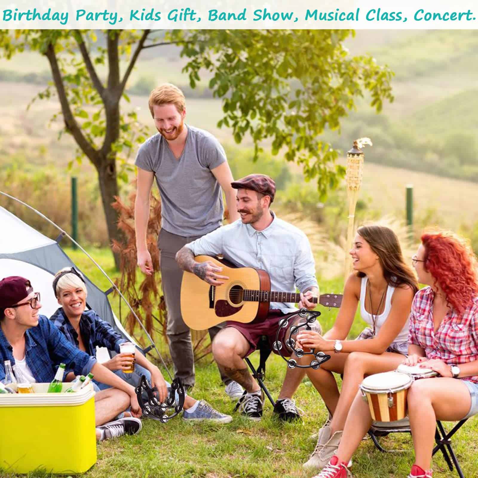 EOEXN 4 Pack 10" Media Luna Tamborina Musical Negro Metal - Imagen 7