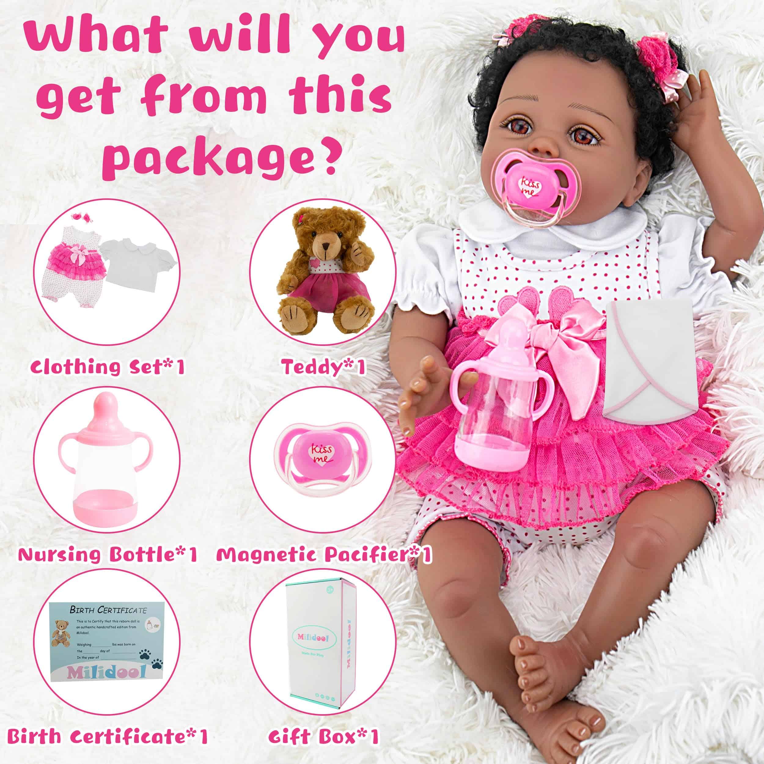 Muñeca Realista Niña Reborn Milidool Negra Pesada de 22 - Imagen 7