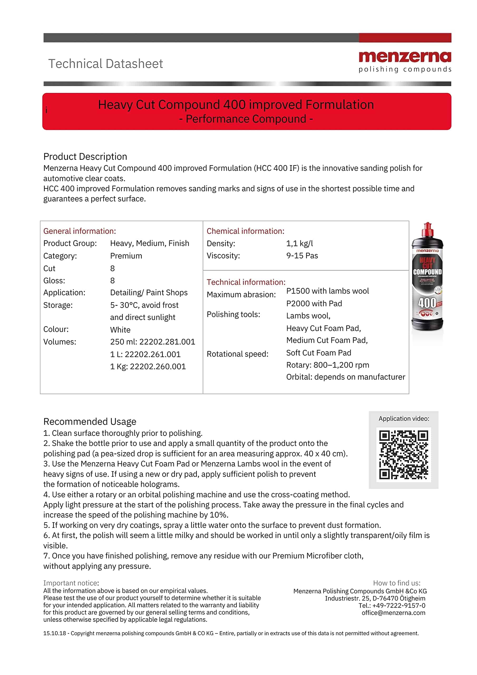 menzerna Heavy Cut Compound 400 (128oz) - Imagen 3