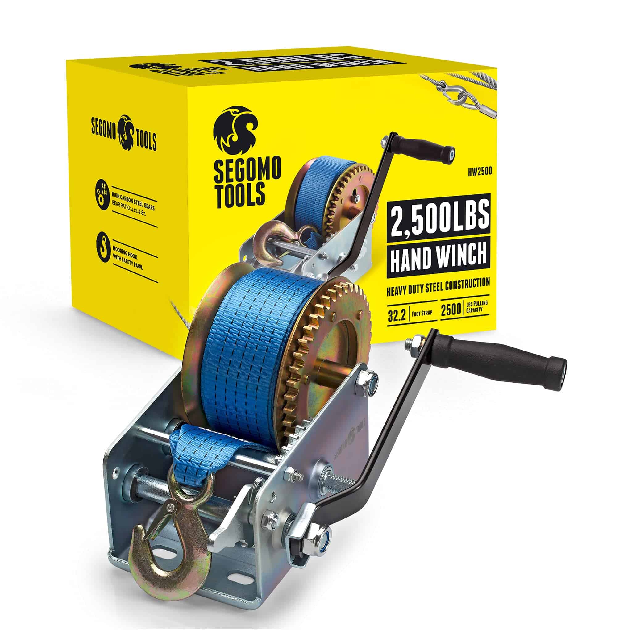Segomo Tools Heavy Duty 2500 Pound Manual Hand Winch,