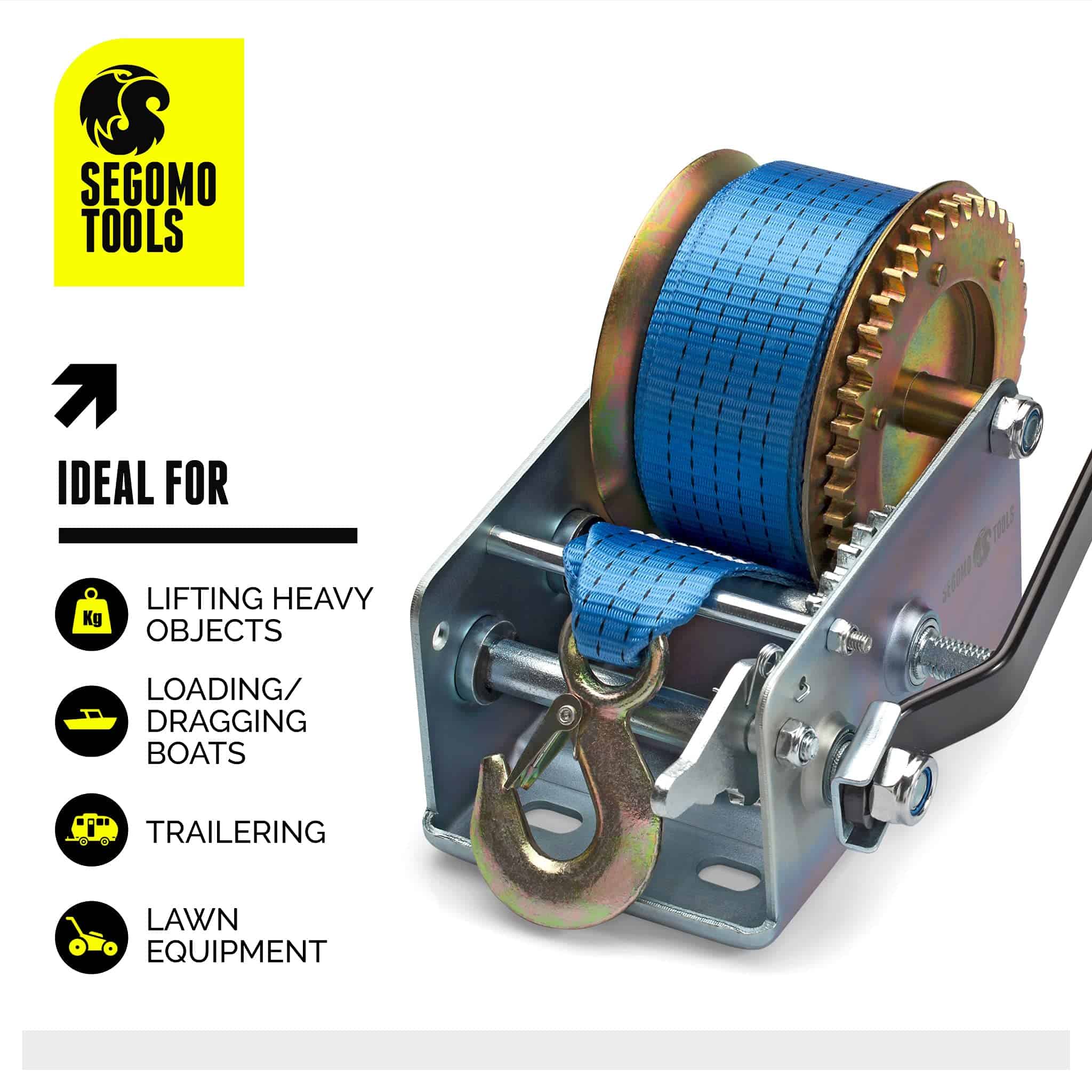 Segomo Tools Heavy Duty 2500 Pound Manual Hand Winch, - Imagen 10