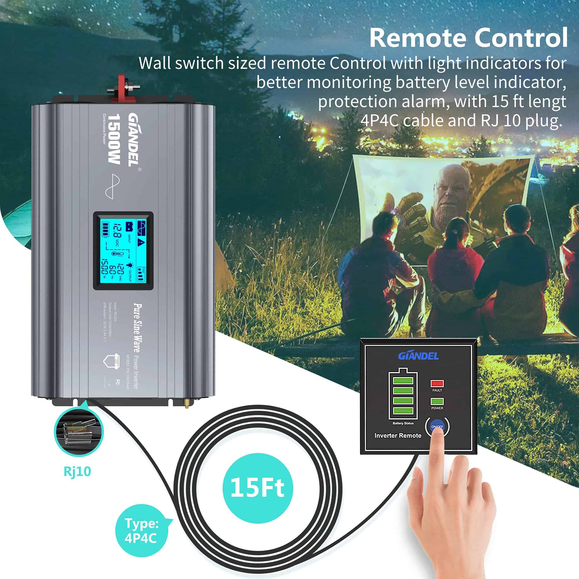 Inversor de corriente de onda sinusoidal pura GIANDEL 1500 - Imagen 5