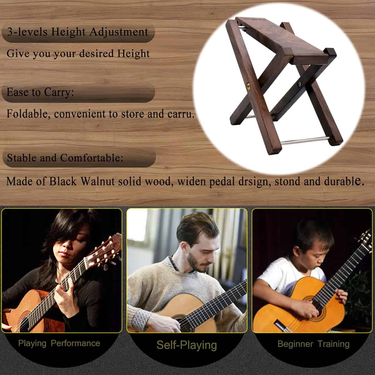 Pedal de guitarra de madera, Reposapiés de guitarra - Imagen 4