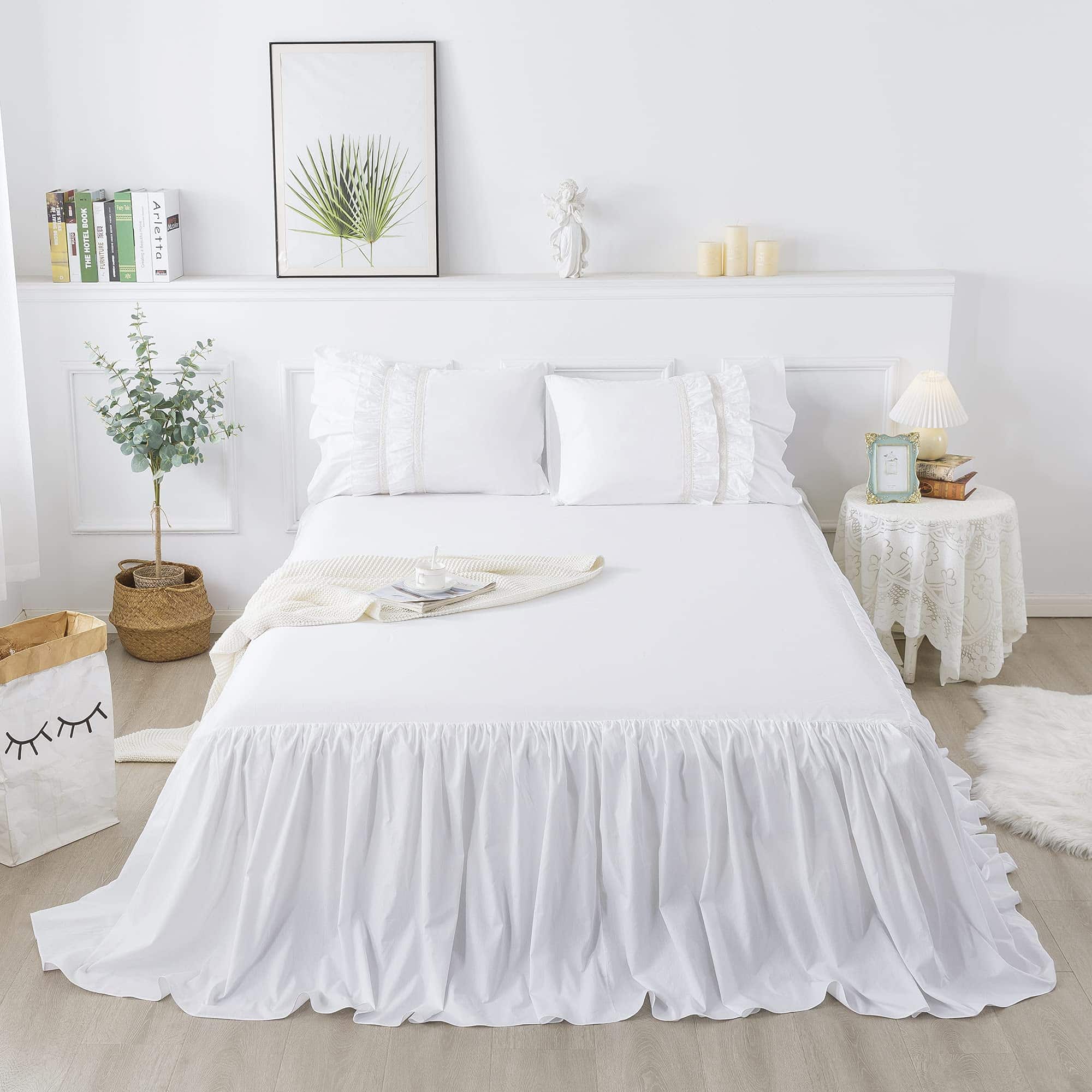 Juego de Sábana + Falda de Cama Fruncida Estilo Cola de