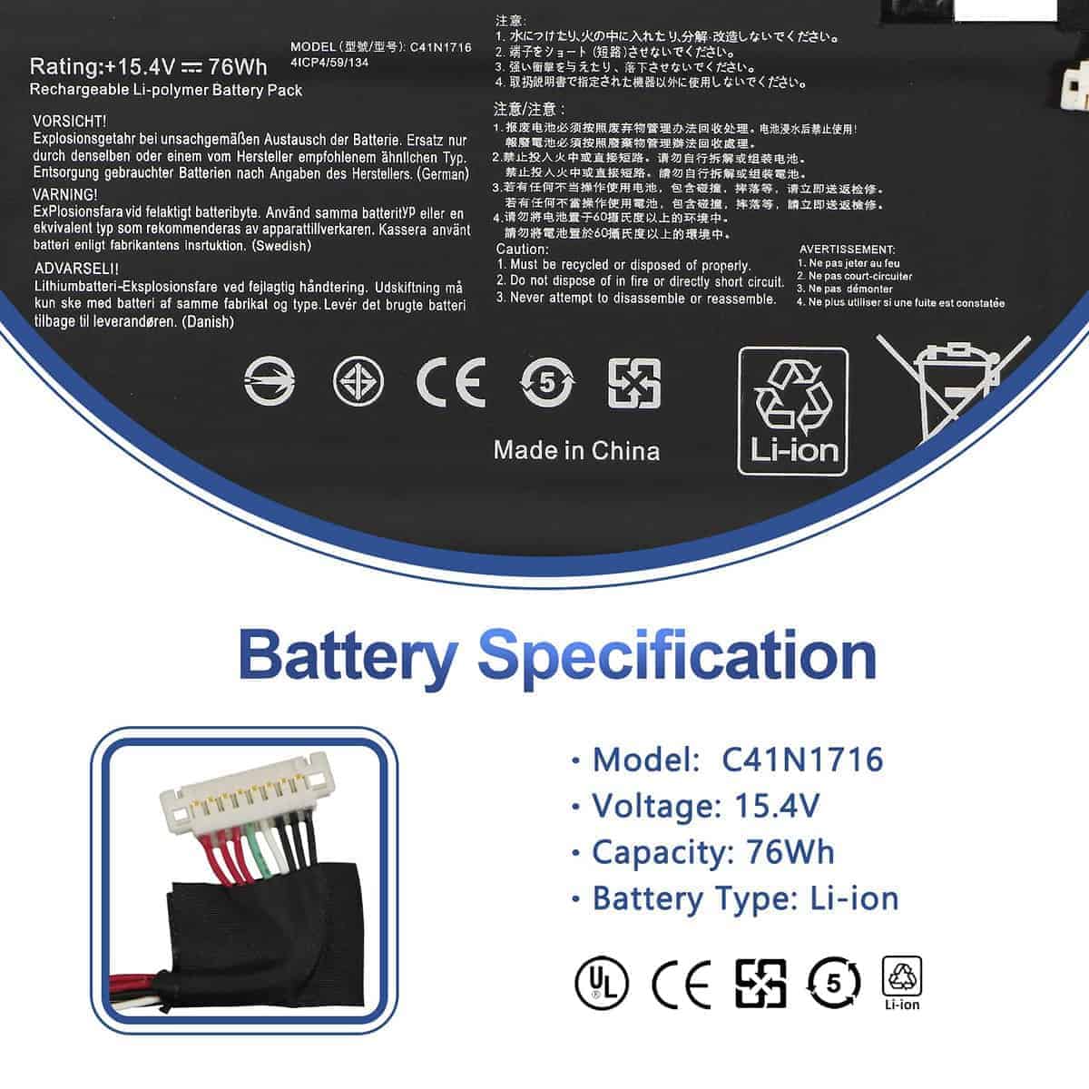 Batería de Repuesto ANTIEE C41N1716 para ASUS ROG Strix - Imagen 3