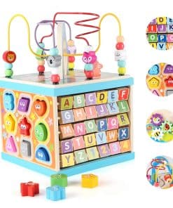 Qilay Cubo de Actividades de Madera para Niños Pequeños 1-3
