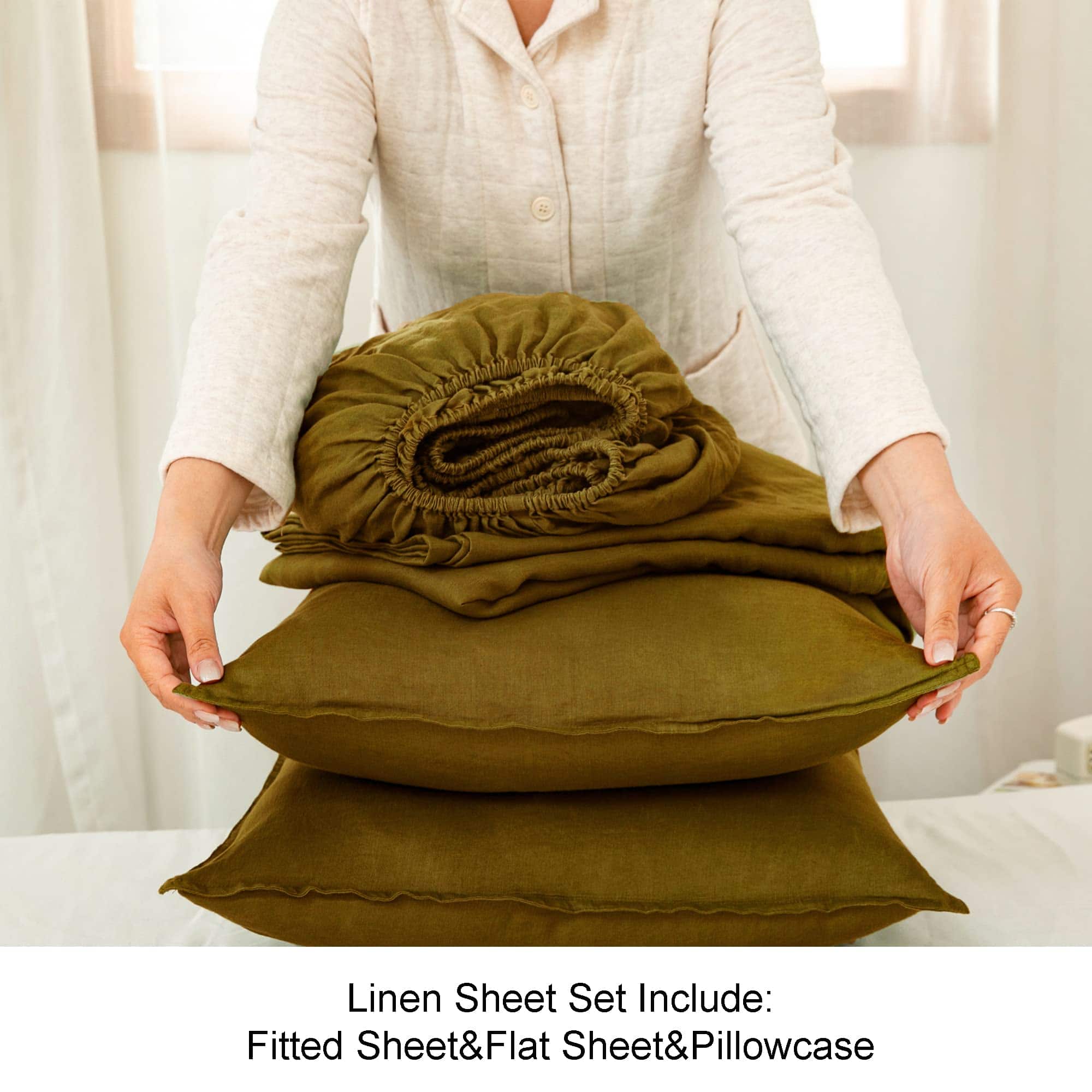 Juego de sábanas de lino 100% orgánico S -Ecru Olive - Imagen 7