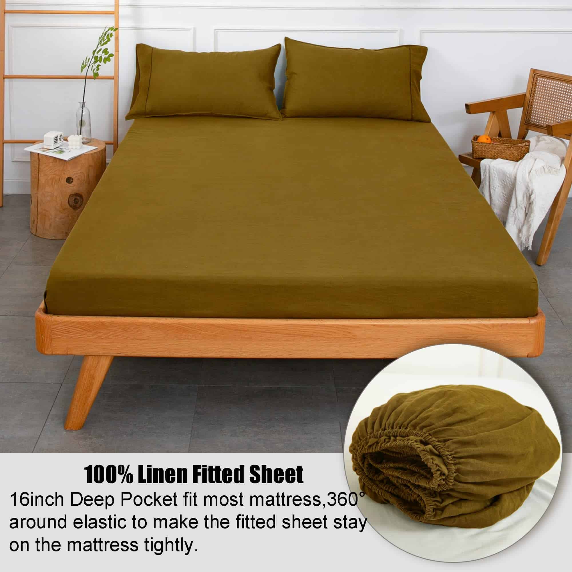 Juego de sábanas de lino 100% orgánico S -Ecru Olive - Imagen 3