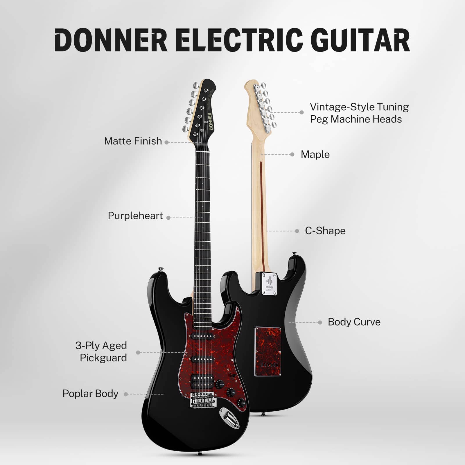 Guitarra Eléctrica Donner de 39 Pulgadas, Serie de Diseño - Imagen 3