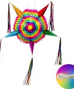 Piñata Estrella Grande con Conos Arcoiris y Cuerda de 30