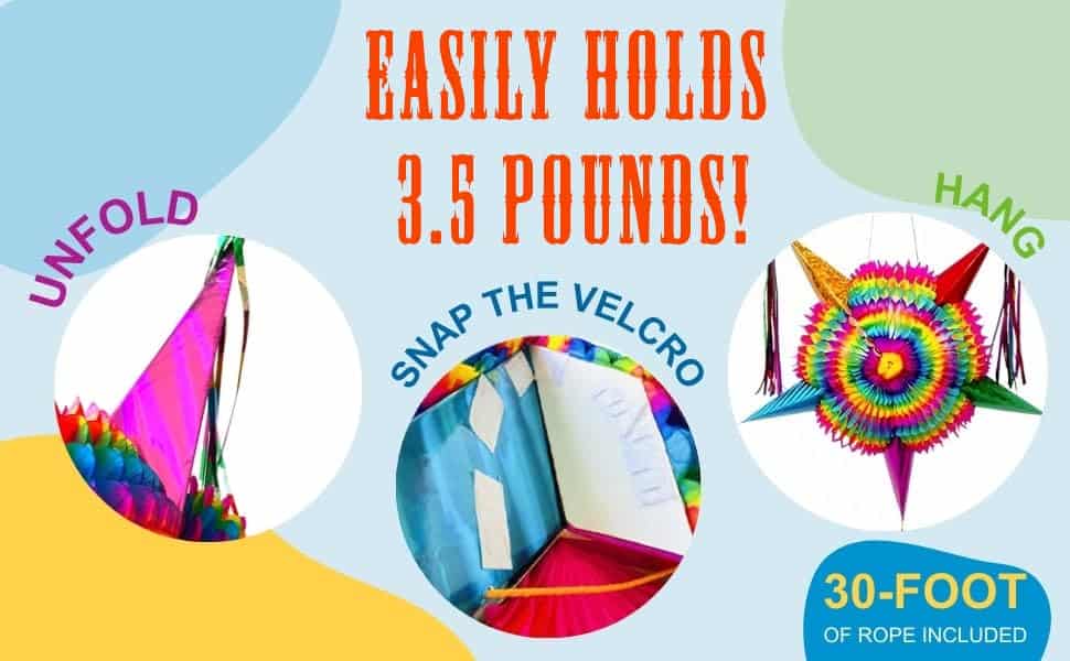 Piñata Estrella Grande con Conos Arcoiris y Cuerda de 30 - Imagen 3