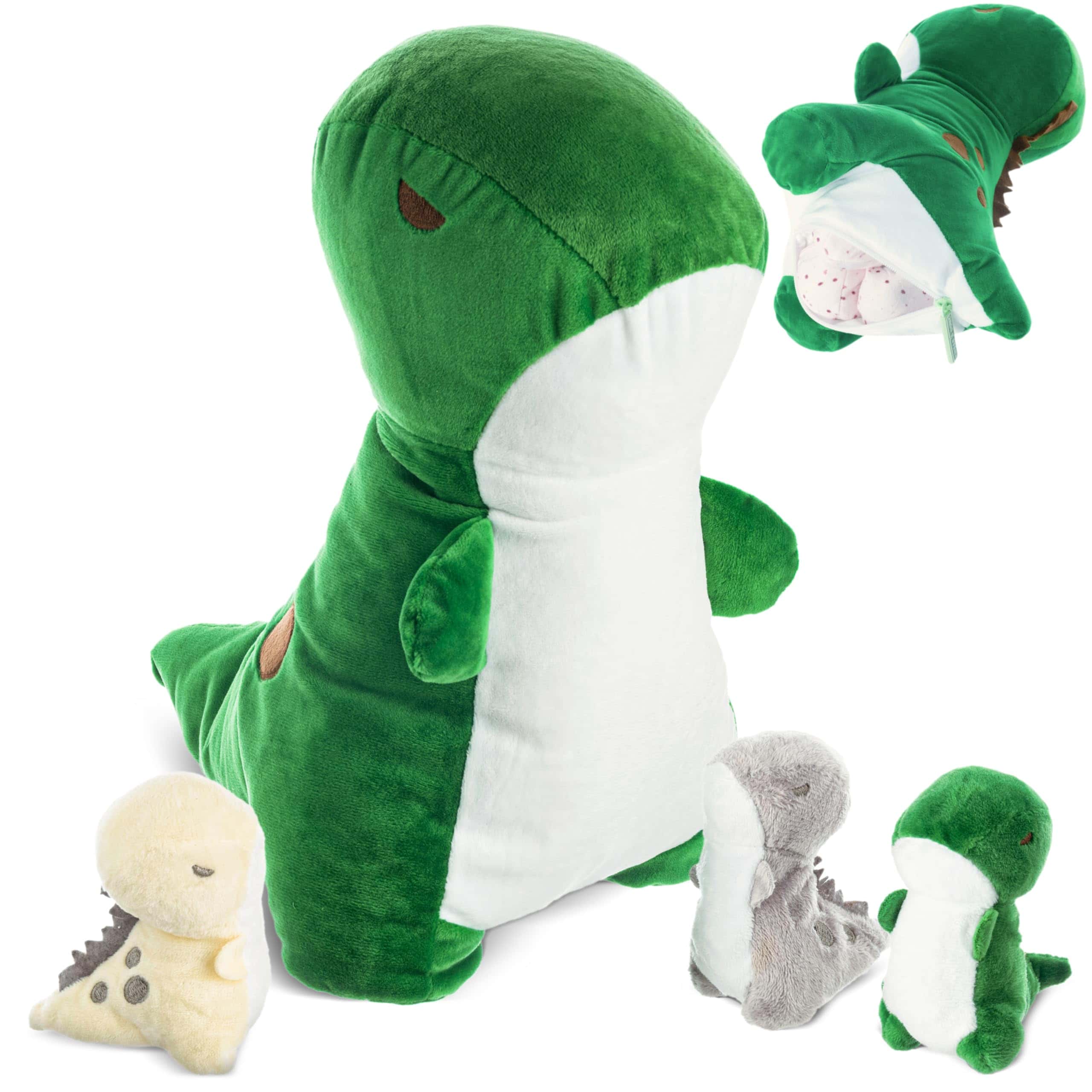 Peluches de Dinosaurios PixieCrush - Mamá T-Rex con 3 Bebés
