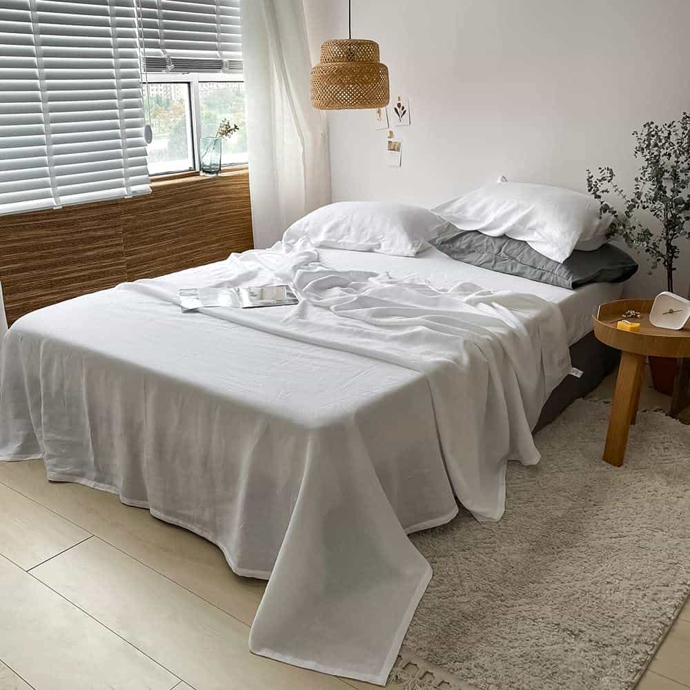 Juego de Sábanas de Lino Lavado -Blanco