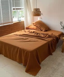 Juego de sábanas de lino lavado -Rust