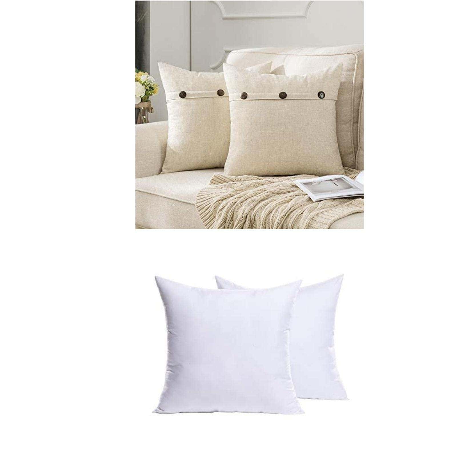 MIULEE Pack de 2, Fundas de Almohada de Lino Blanco Crema