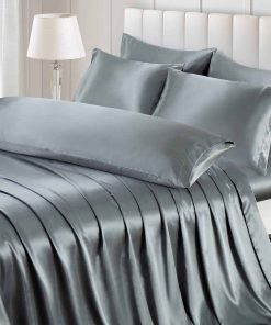 Juego de Sábanas de Satén Ersmak de 7 Piezas -Gris
