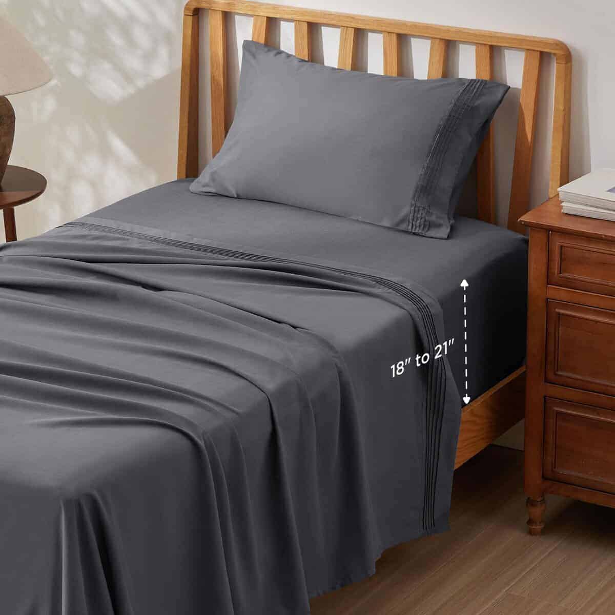 Juego de sábanas de bolsillo profundo -Gris