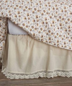 Faldón de cama gemelo de lino y encaje, caída de 16", en