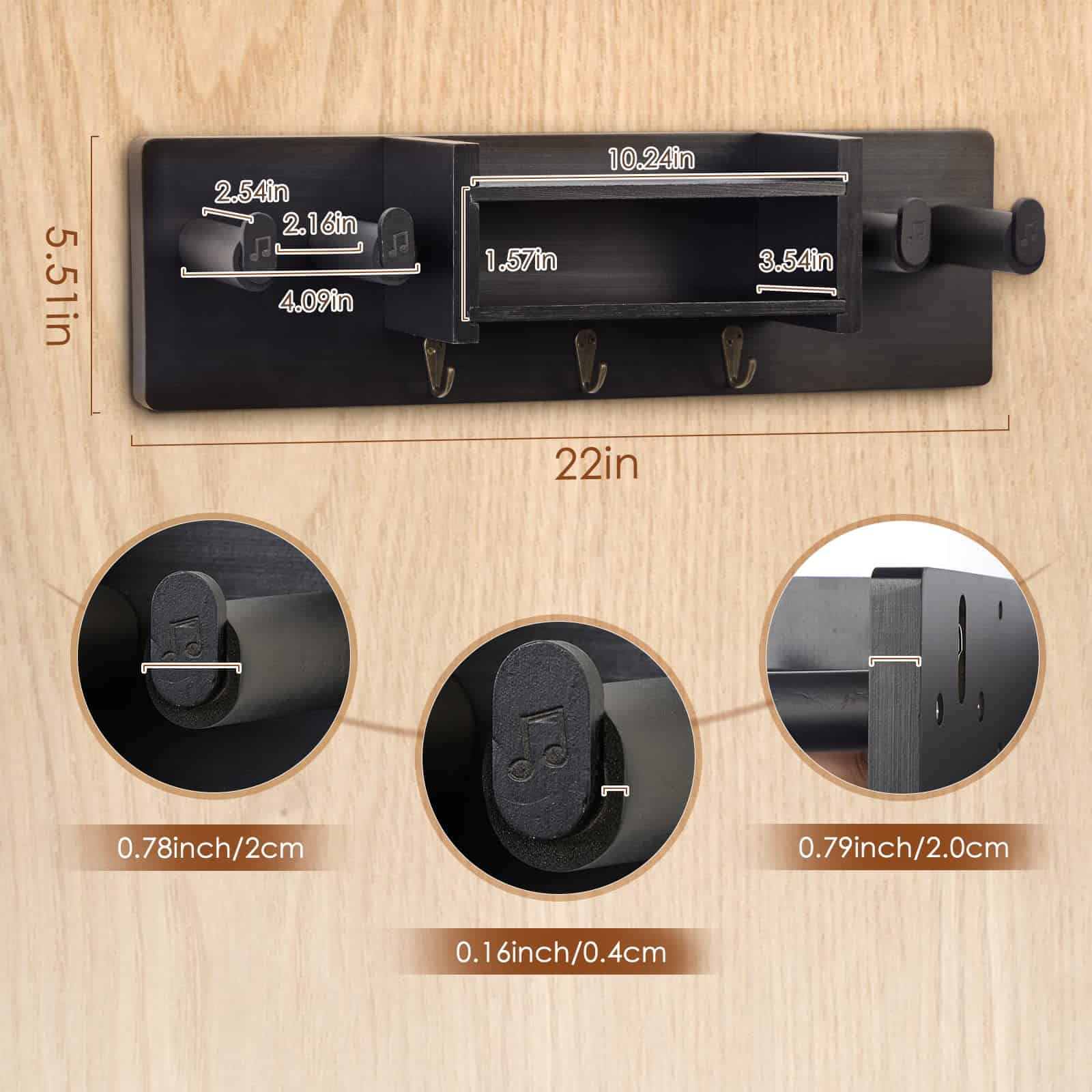 Soporte de pared doble para guitarra MIRIO en negro con - Imagen 3