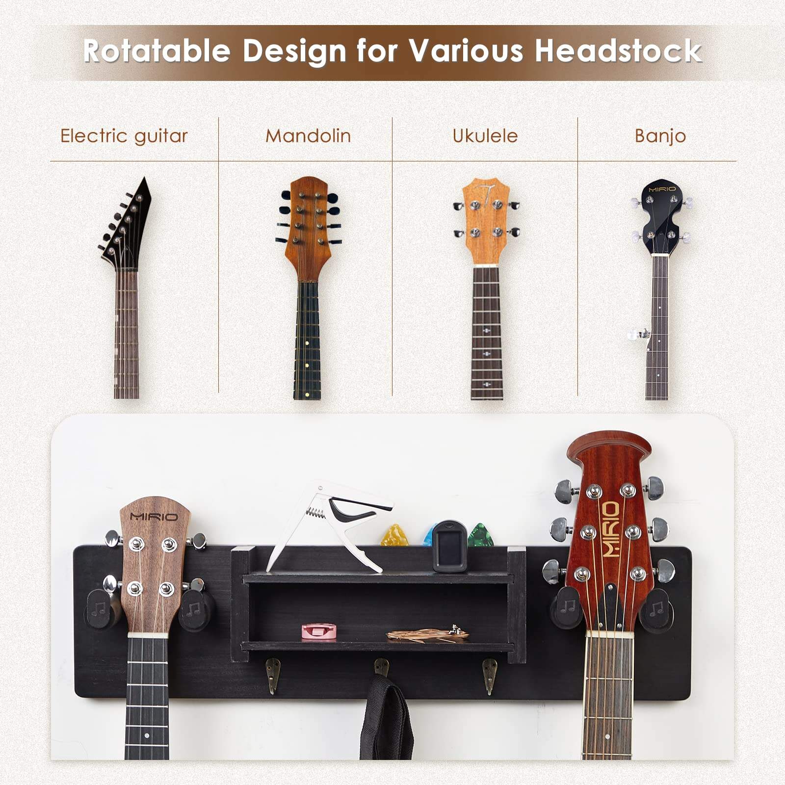 Soporte de pared doble para guitarra MIRIO en negro con - Imagen 5