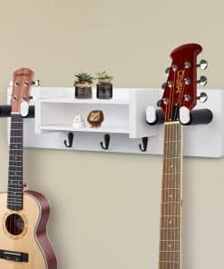 Soporte de Guitarra Doble MIRIO con Estante, Blanco,