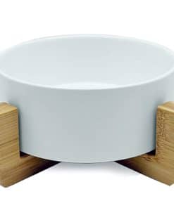 Comedero de Cerámica para Mascotas con Marco de Bambú -