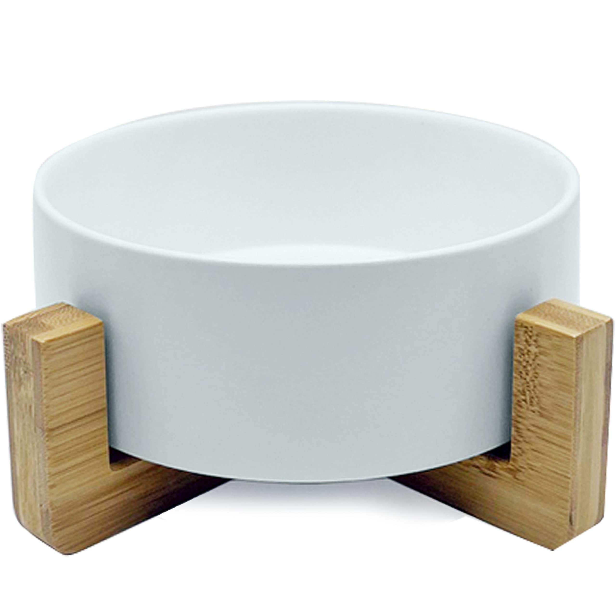 Comedero de Cerámica para Mascotas con Marco de Bambú -