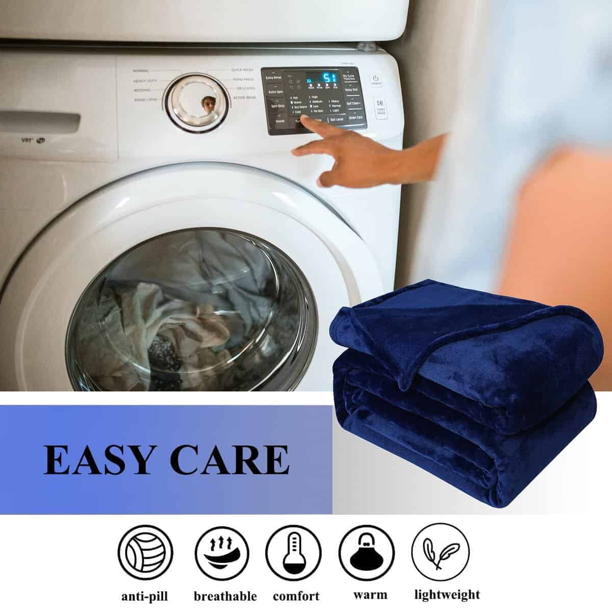 Manta de Felpa tamaño King Azul Marino 108 por 90 Pulgadas - Imagen 6