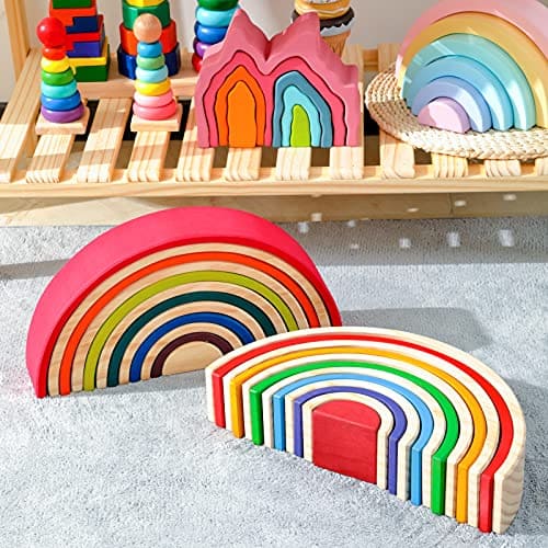MERRYHEART Juguetes de Arco Iris de Madera - 12 Piezas de - Imagen 6