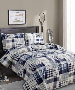 Juego de Colchas de Rompecabezas en Azul Marino para Cama