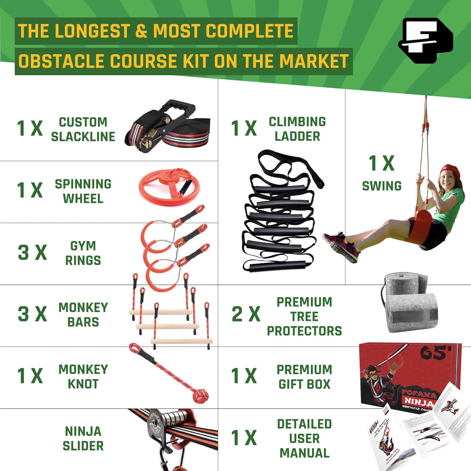 Obstáculo de Ninja más grande de 65 pies para Niños al Aire - Imagen 3