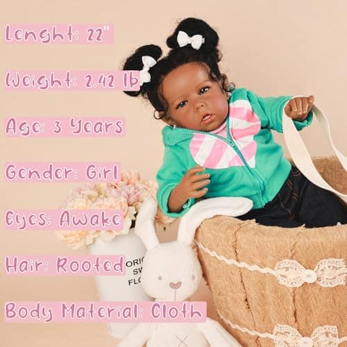 Muñecas Rebornova Bebé Negra, Niña Afroamericana de 20 - Imagen 3