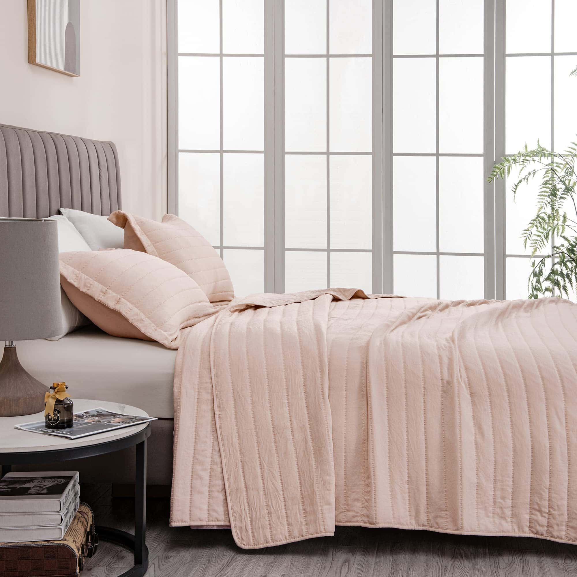 Juego de Edredón de 3 Piezas Rosa Claro para Cama King con - Imagen 9