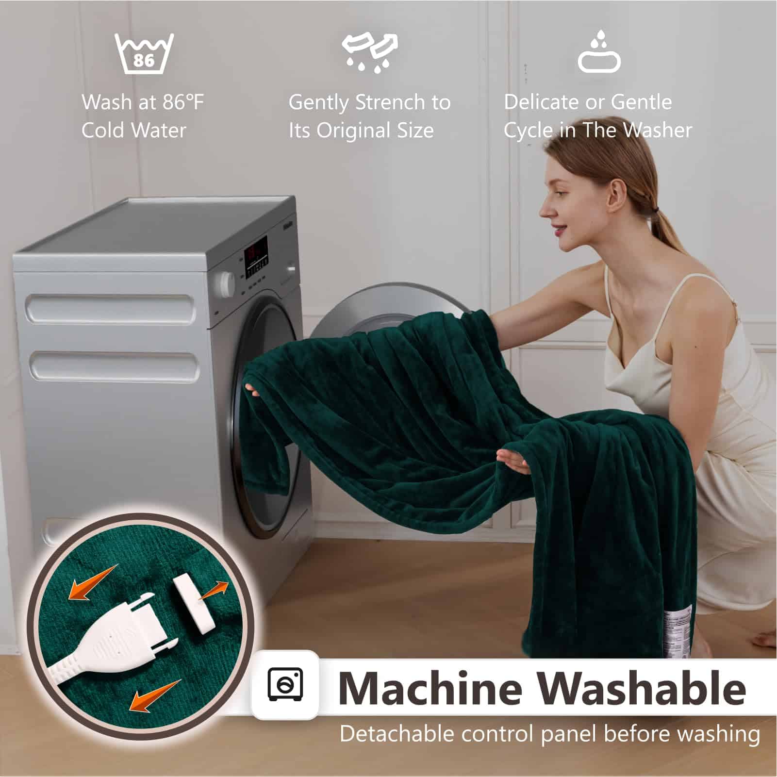 Manta Eléctrica Wapaneus 72" x 84" Tamaño -Verde Vintage - Imagen 5