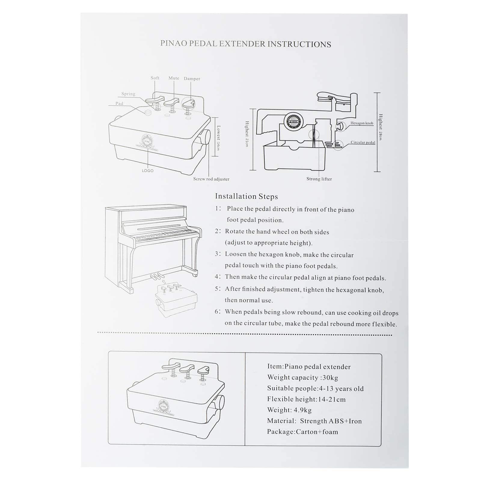 LuckyHigh Pedal Extender de Altura Ajustable para Piano con - Imagen 9