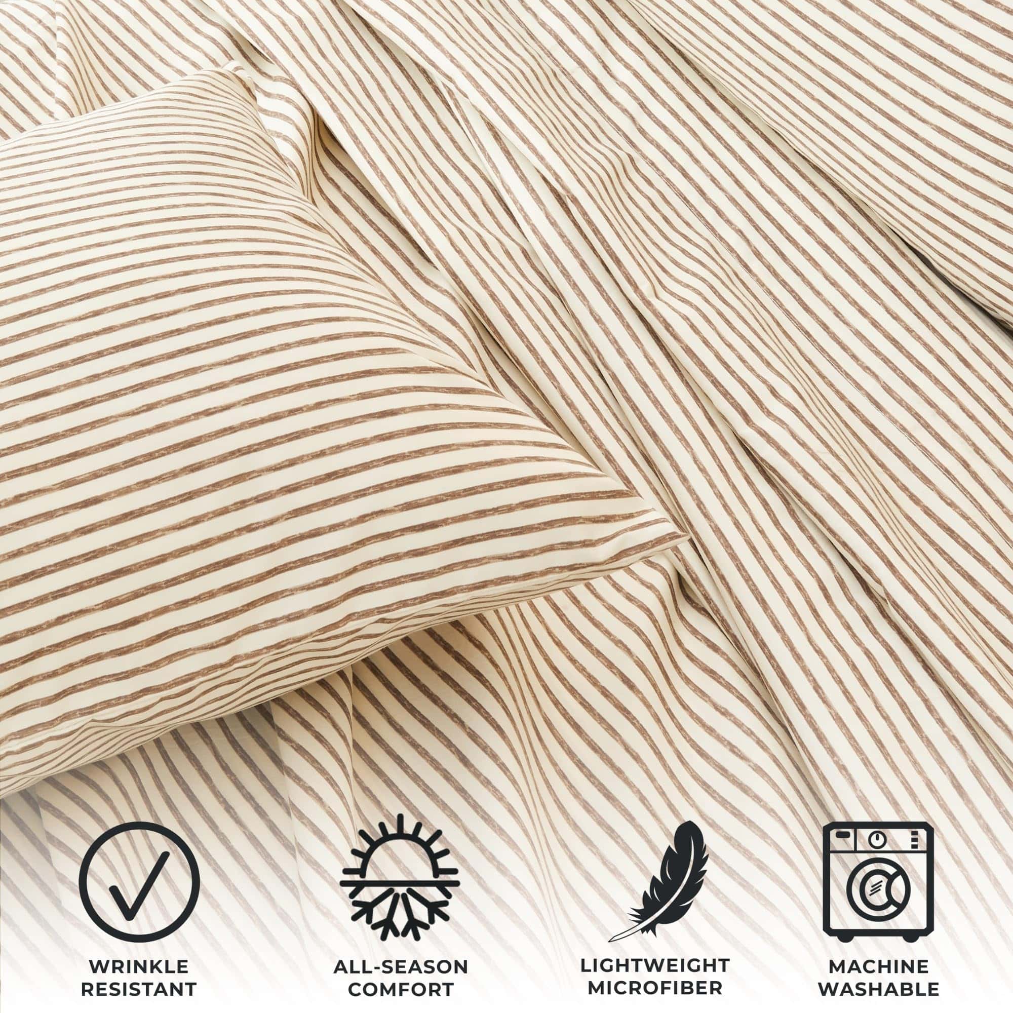 Juego de sábanas de microfibra a rayas de 4 -Rayas Horizonta - Imagen 6