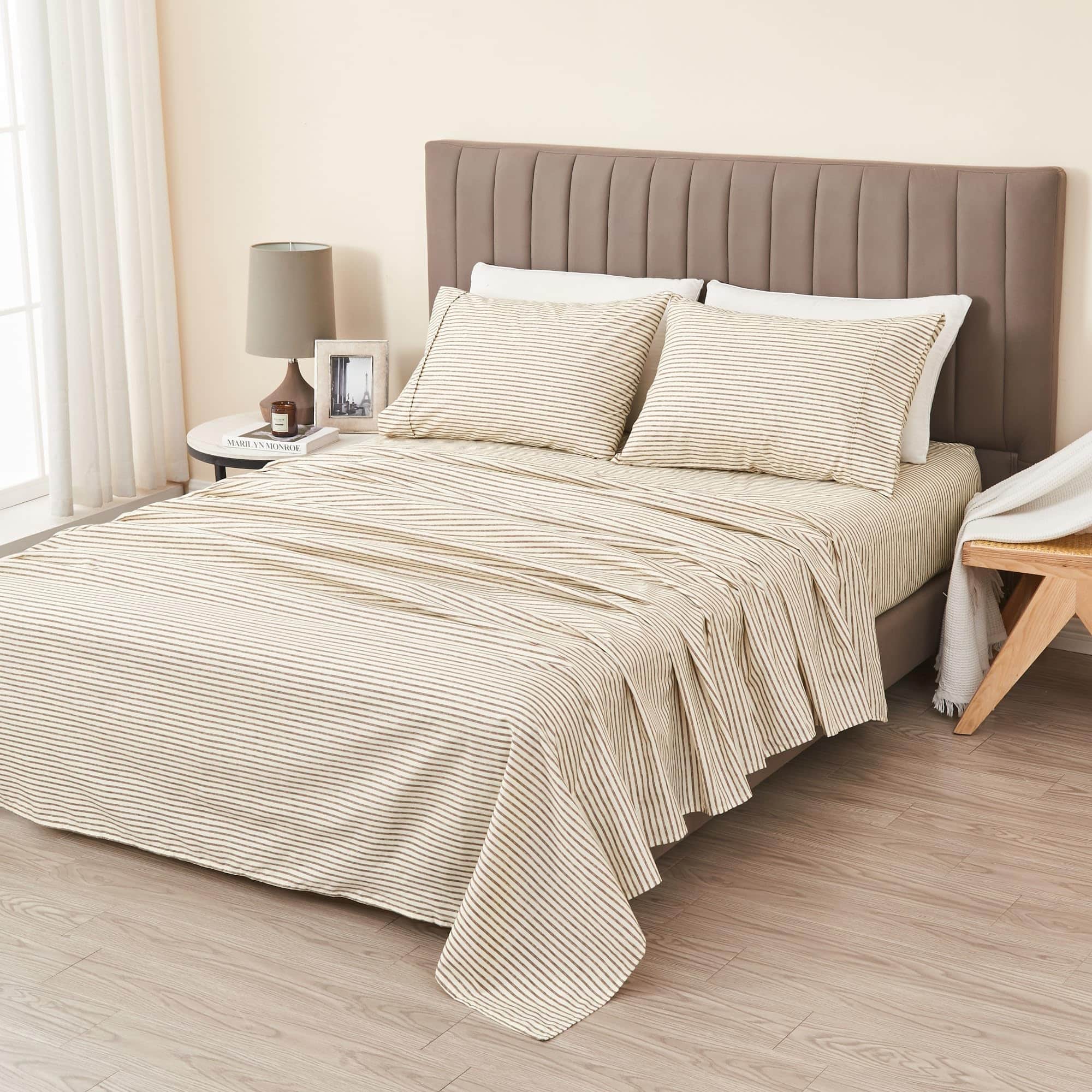 Juego de sábanas de microfibra a rayas de 4 -Rayas Horizonta - Imagen 5