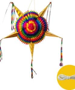 Piñata Estrella Grande con Conos Dorados y Cuerda de 30