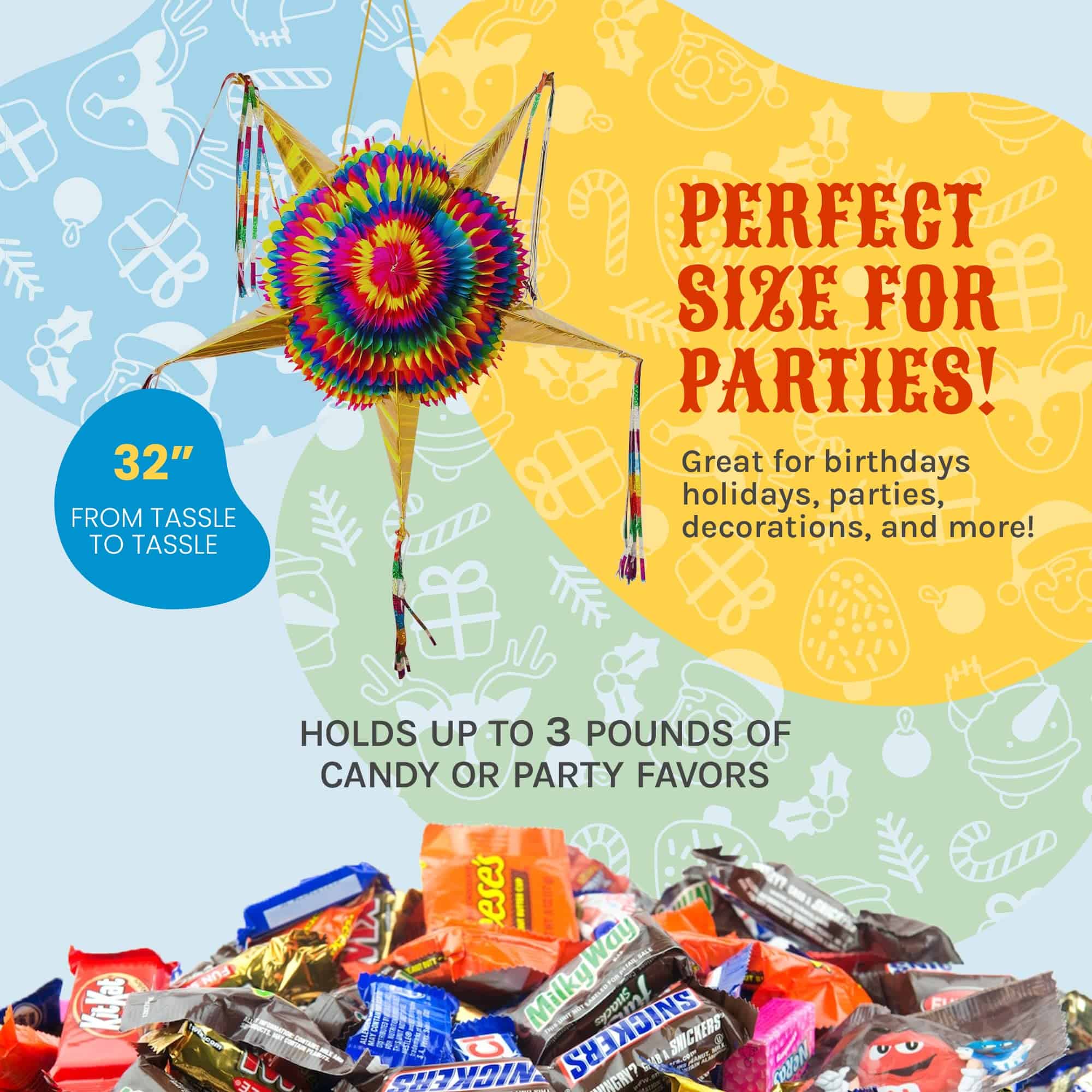 Piñata Estrella Grande con Conos Dorados y Cuerda de 30 - Imagen 8