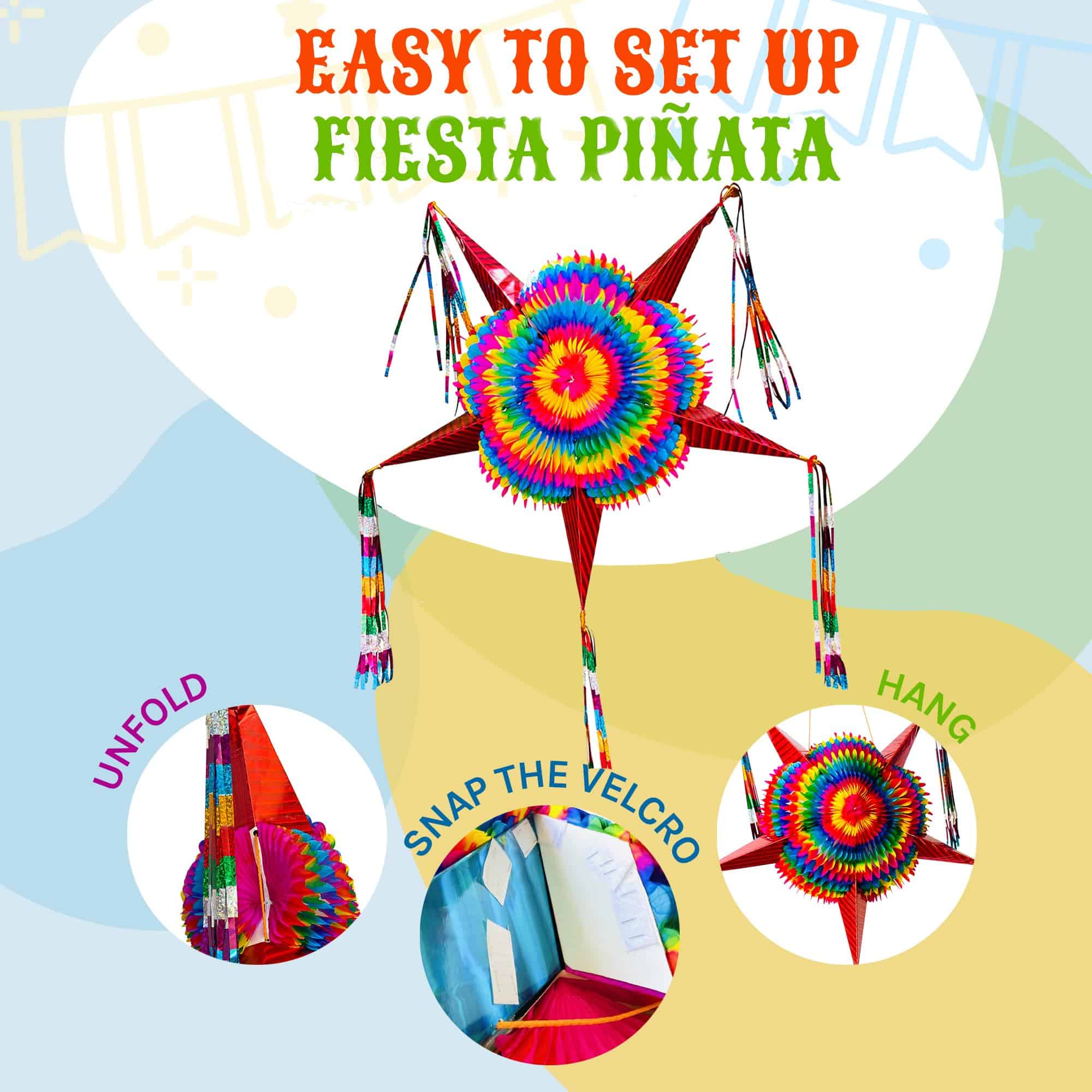 Piñata Estrella Extra Grande con Conos Rojos y Cuerda de 30 - Imagen 3