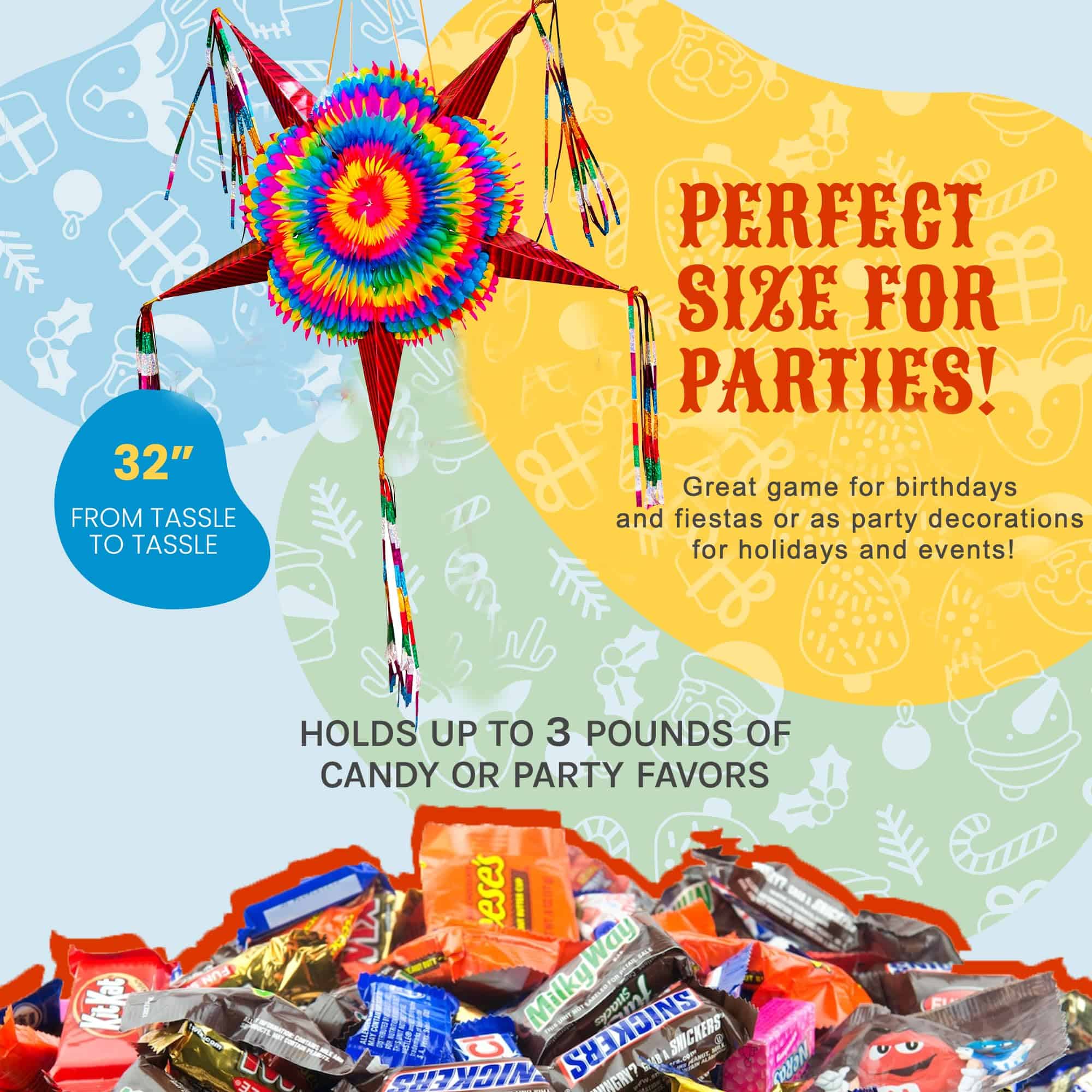 Piñata Estrella Extra Grande con Conos Rojos y Cuerda de 30 - Imagen 5